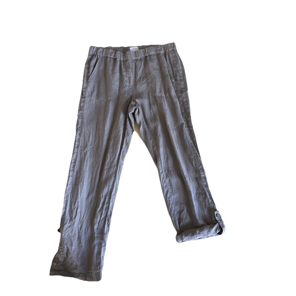 Pure Jill Garment Dyed Linen Olive Pants Size Medium Button Cuff Summer Casual - Picture 8 of 10